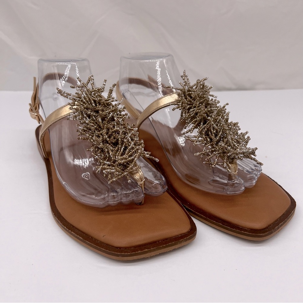 CHICOS Gold T-Strap Sandals Size 7.5 - Picture 2 of 15